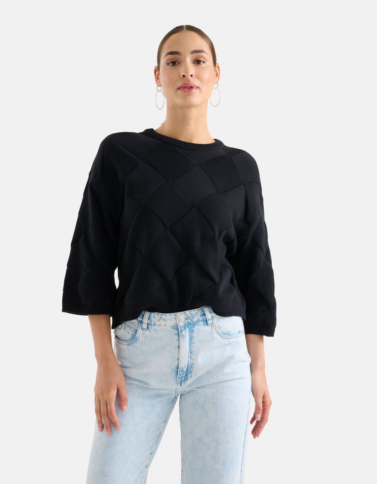 Gebreide Ruiten Trui Zwart SHOEBY WOMEN