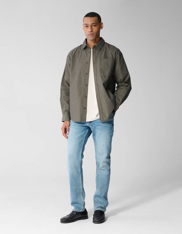 Relaxed Fit Gestreept Overhemd Donkerbruin SHOEBY MEN