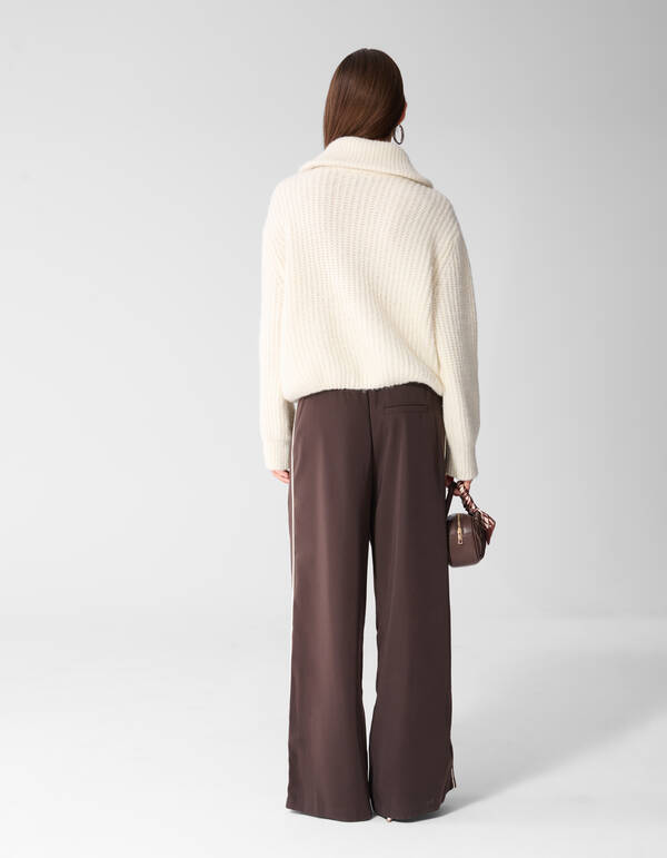 Sporty Piping Wide Leg Fit Broek Donkerbruin SHOEBY WOMEN