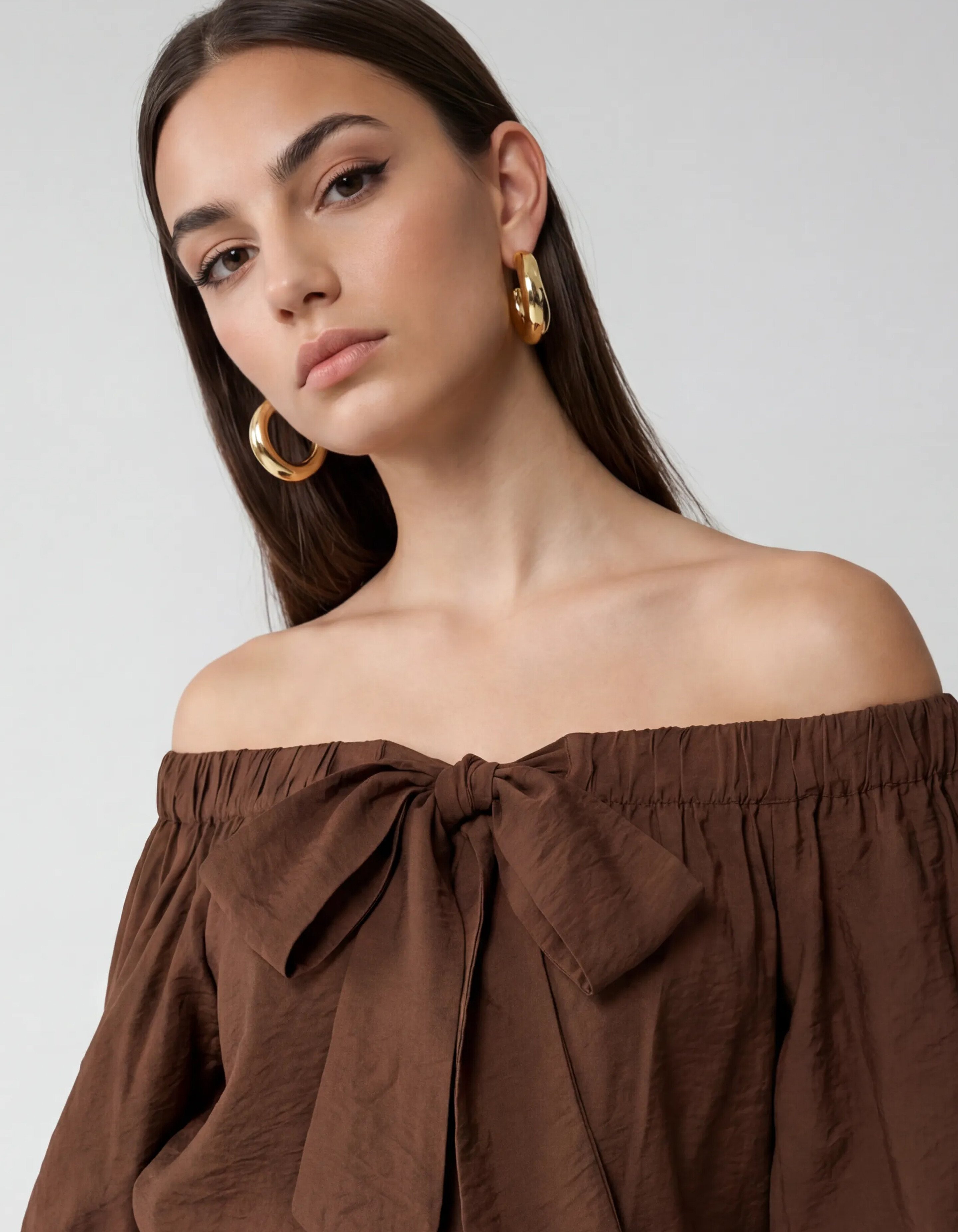 Off Shoulder Strik Blouse Donkerbruin SHOEBY WOMEN