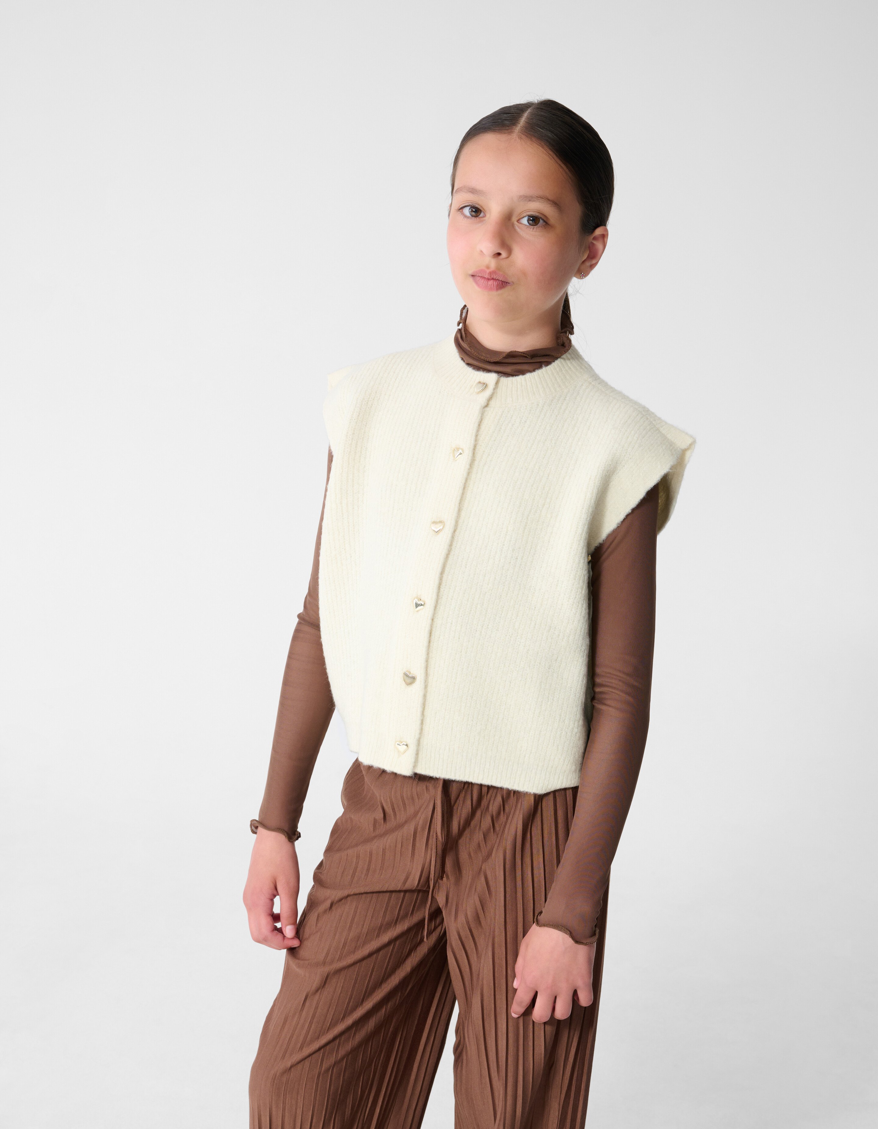 Gebreid Sleeveless Vest Gebroken Wit SHOEBY GIRLS