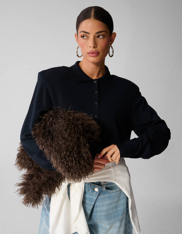 Gebreide Longsleeve Polo Donkerblauw SHOEBY WOMEN