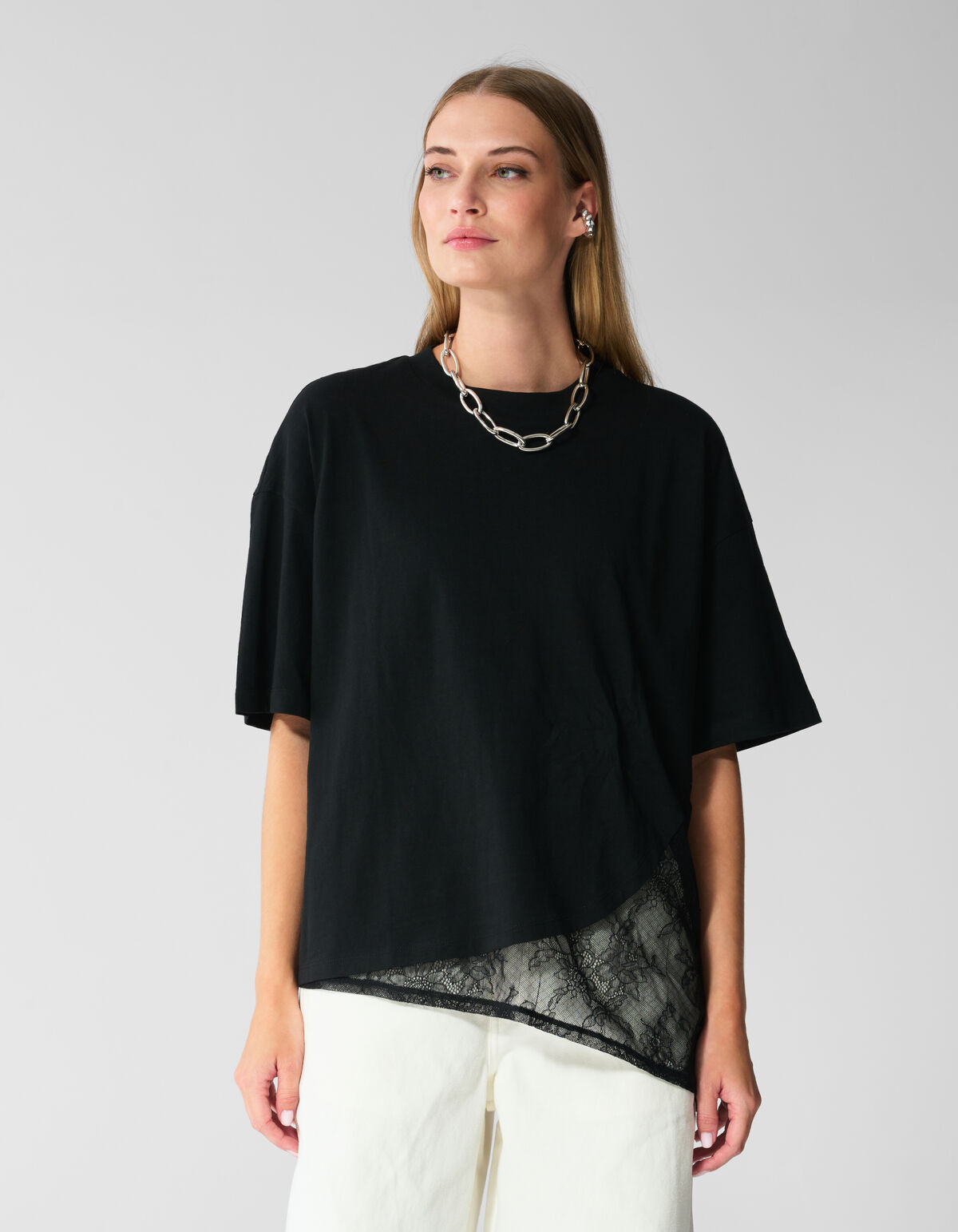 Lace Insert T-shirt Zwart SHOEBY WOMEN