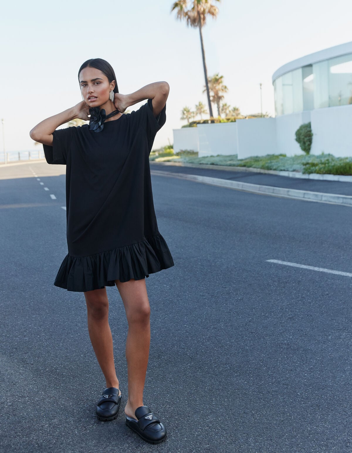 Ruffle T-shirt Mini Jurk Zwart SHOEBY WOMEN