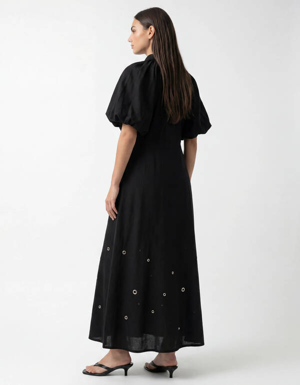 Linnen Eyelet Maxi Jurk Zwart SHOEBY WOMEN