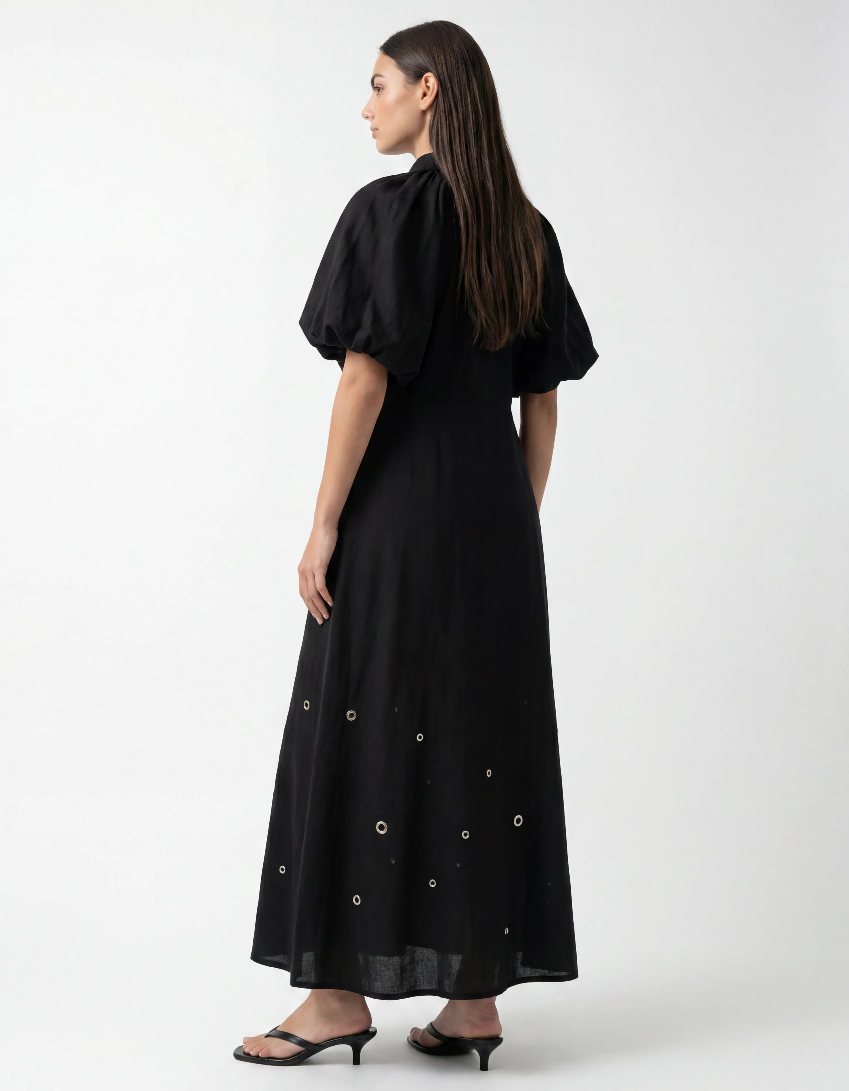 Linnen Eyelet Maxi Jurk Zwart SHOEBY WOMEN