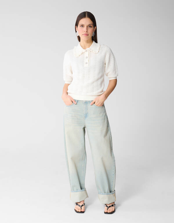 Gebreide Ruffle Polo Gebroken Wit SHOEBY WOMEN