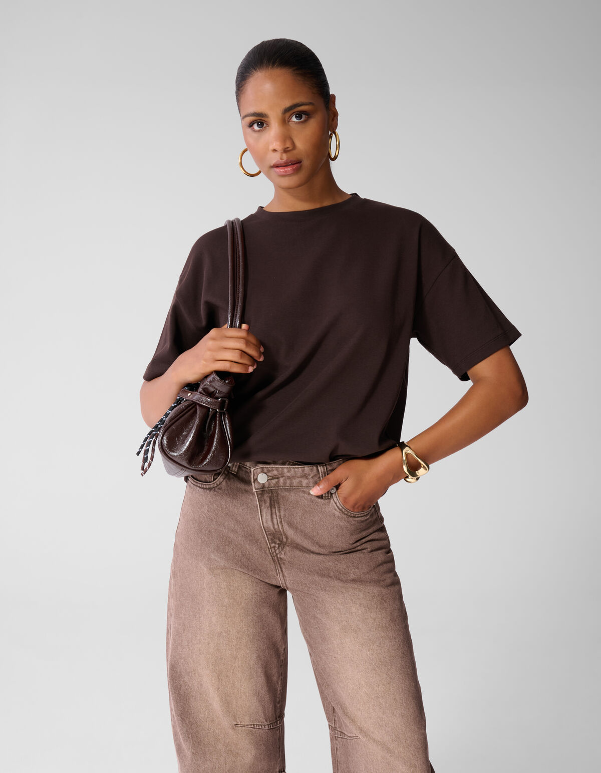 Oversized Fit T-shirt Donkerbruin SHOEBY WOMEN