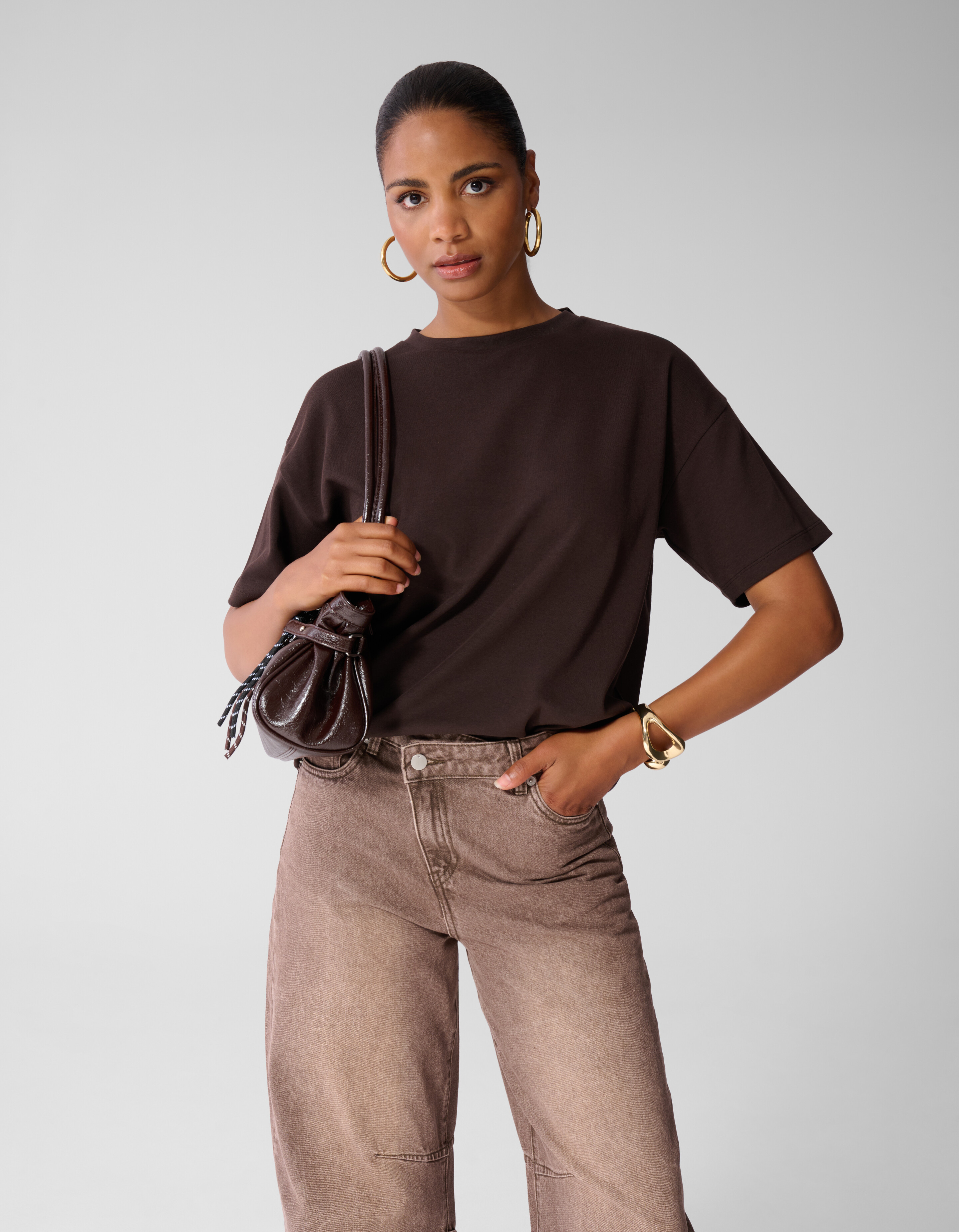 Oversized Fit T-shirt Donkerbruin SHOEBY WOMEN