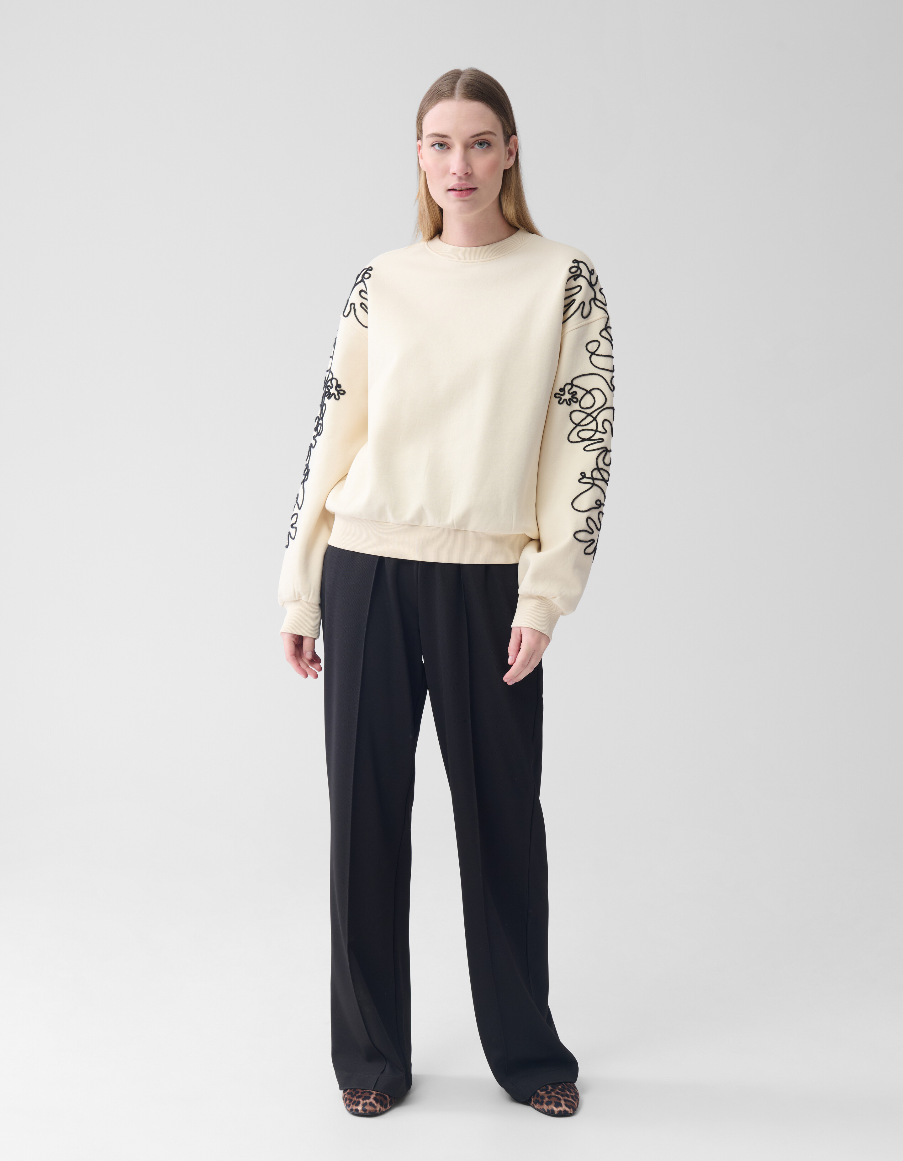 Embroidery Artwork Sweater Gebroken Wit SHOEBY WOMEN