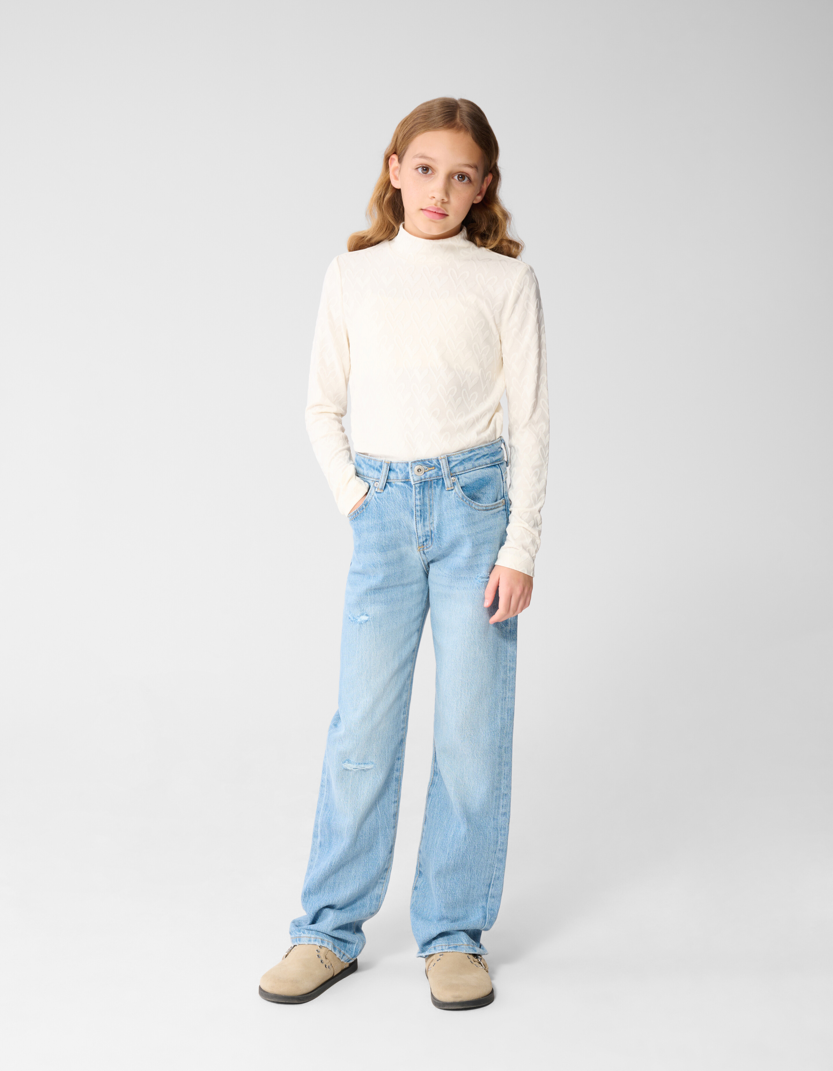 Destroyed Straight Fit Jeans Lichtblauw SHOEBY GIRLS