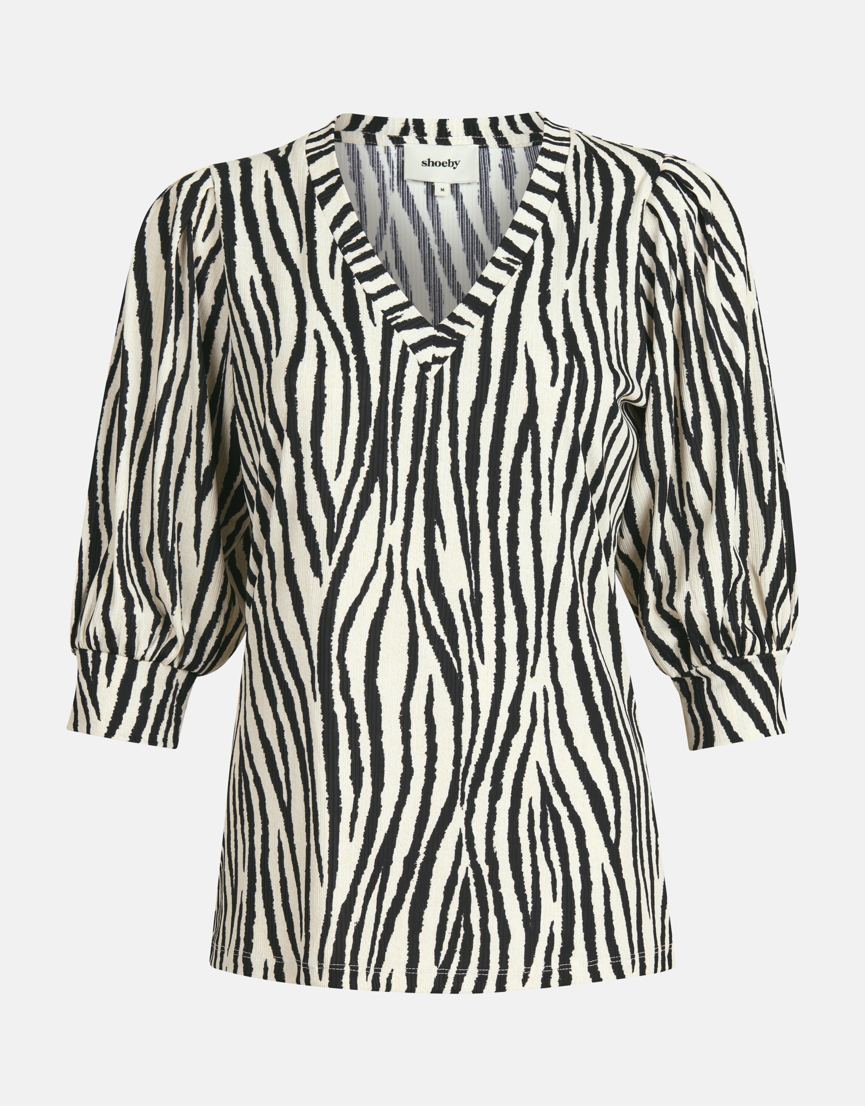 Printed Rib V-hals Top Zwart/Wit SHOEBY WOMEN