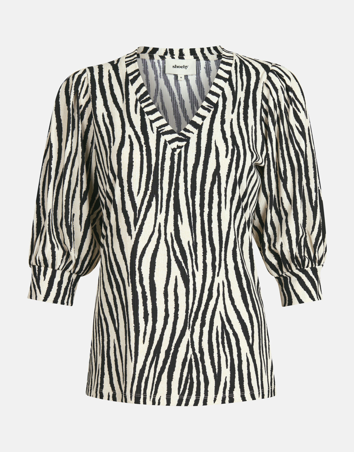 Printed Rib V-hals Top Zwart/Wit SHOEBY WOMEN