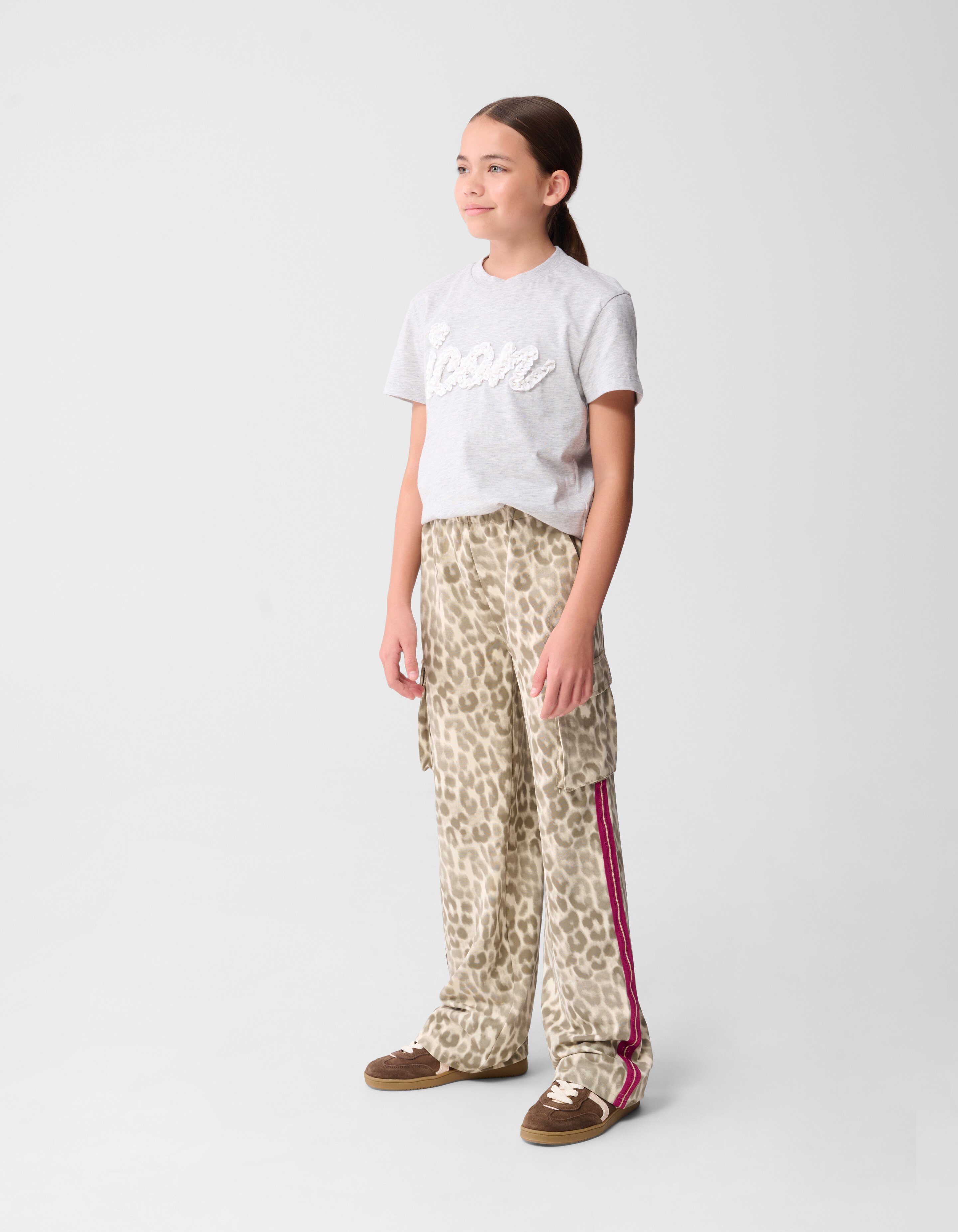 Cargo Leopard Wide Leg Broek Lichtbruin SHOEBY GIRLS