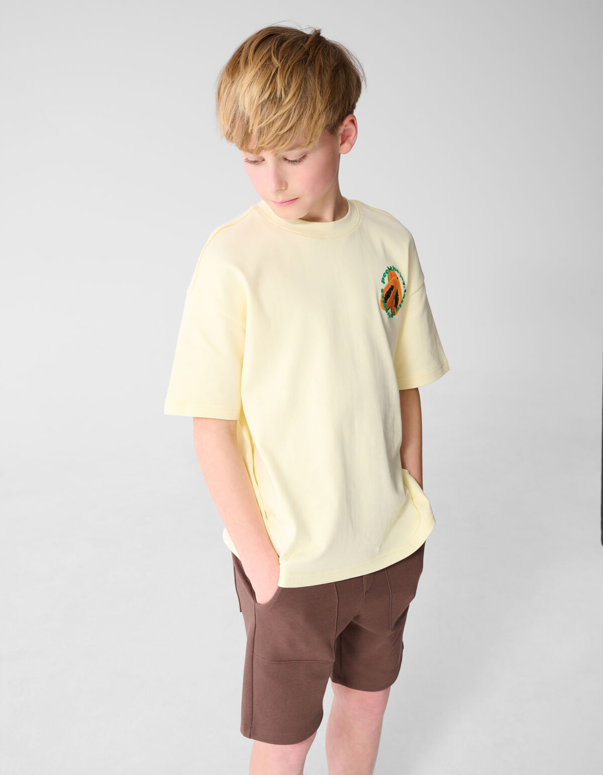 Papaya Artwork T-shirt Lichtgeel SHOEBY BOYS