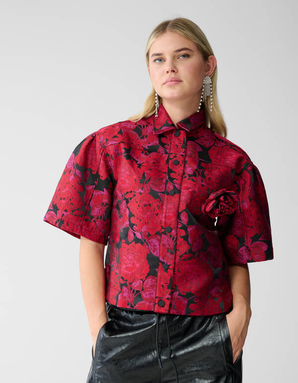 Rose Jacquard Blouse Donkerrood SHOEBY WOMEN