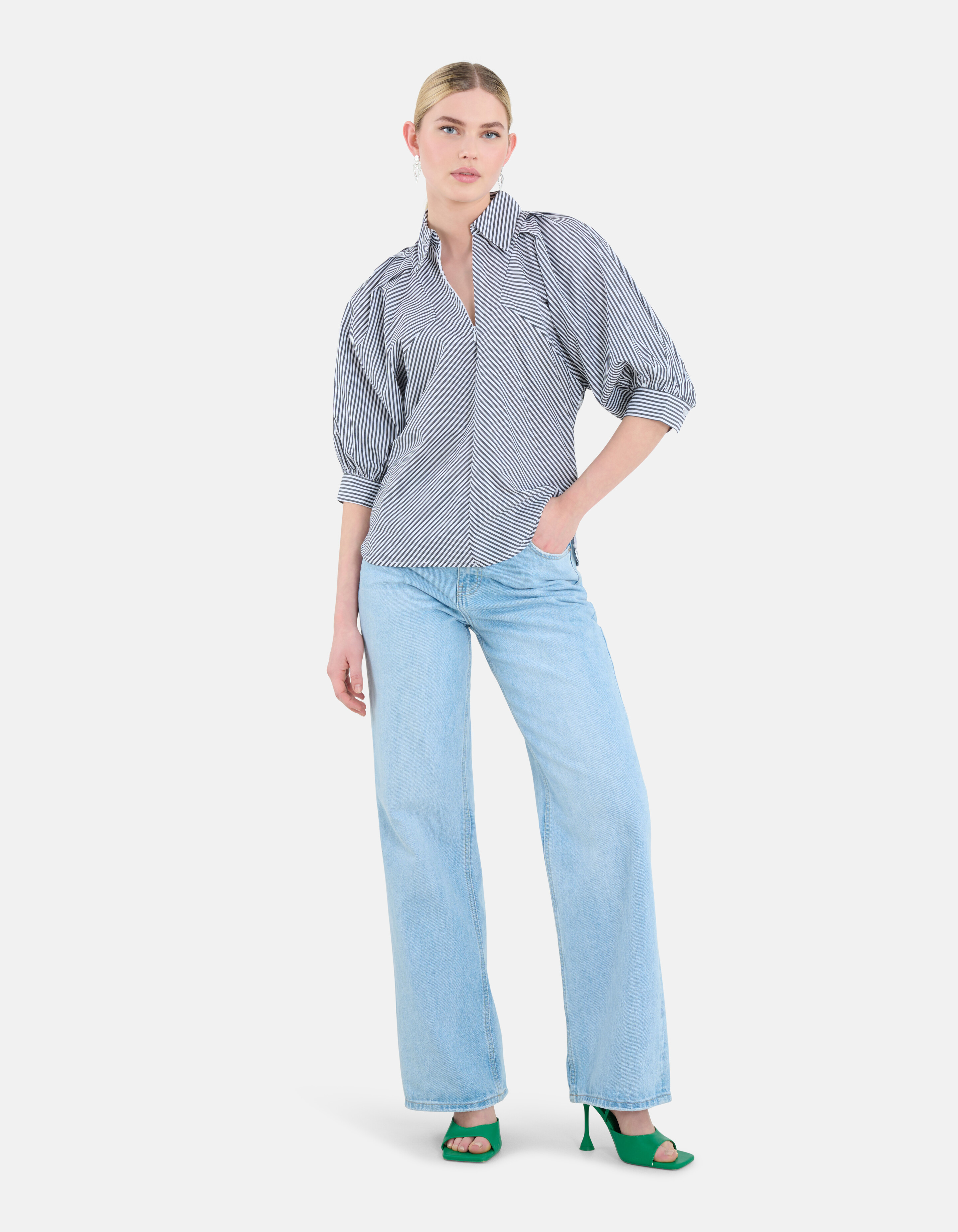 Zipper Stripe Blouse Zwart SHOEBY WOMEN