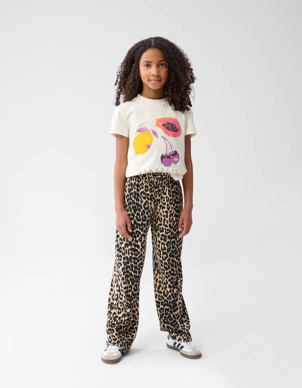 Leopard Wide Leg Broek Bruin SHOEBY GIRLS
