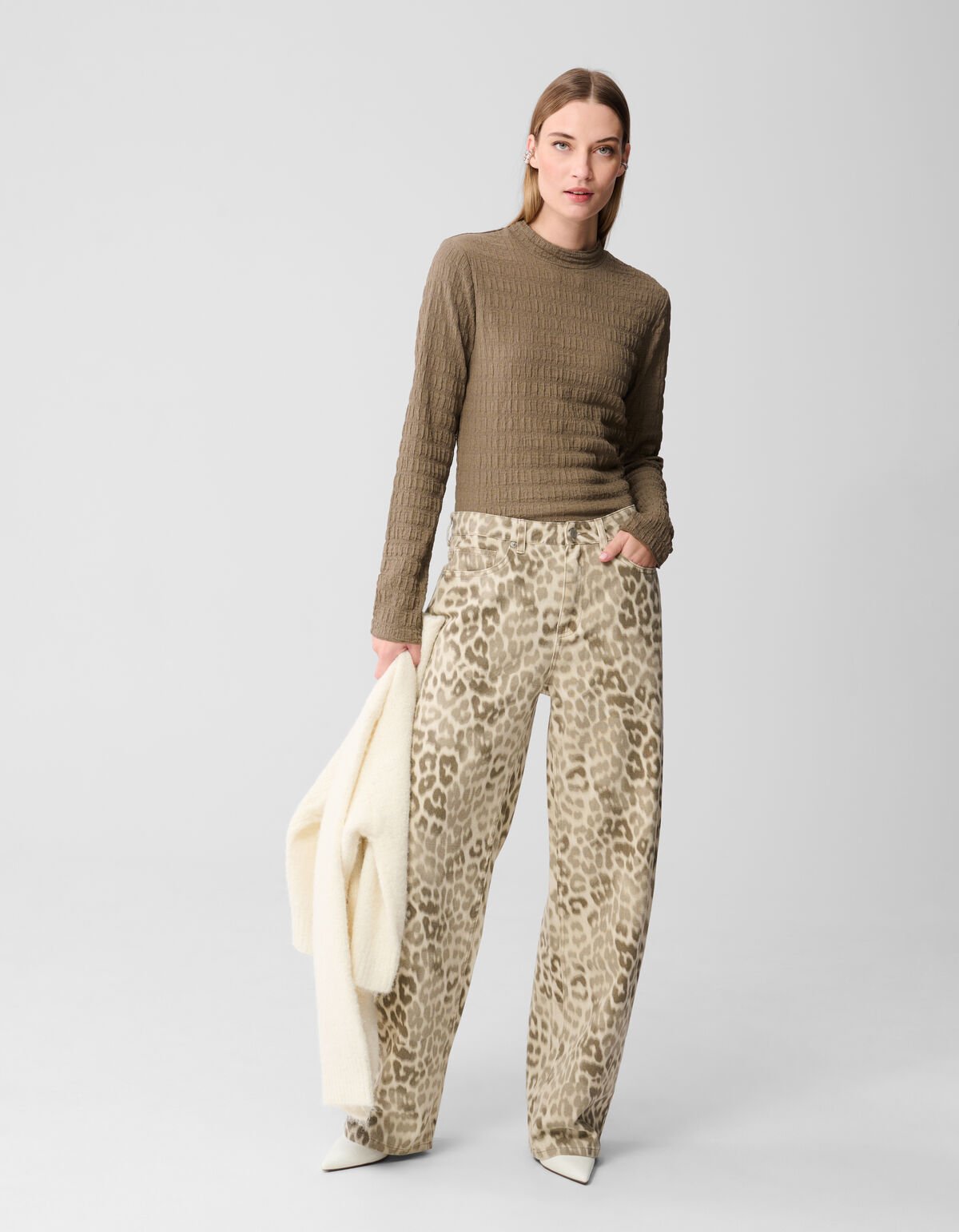 Structuur Longsleeve Top Khaki SHOEBY WOMEN