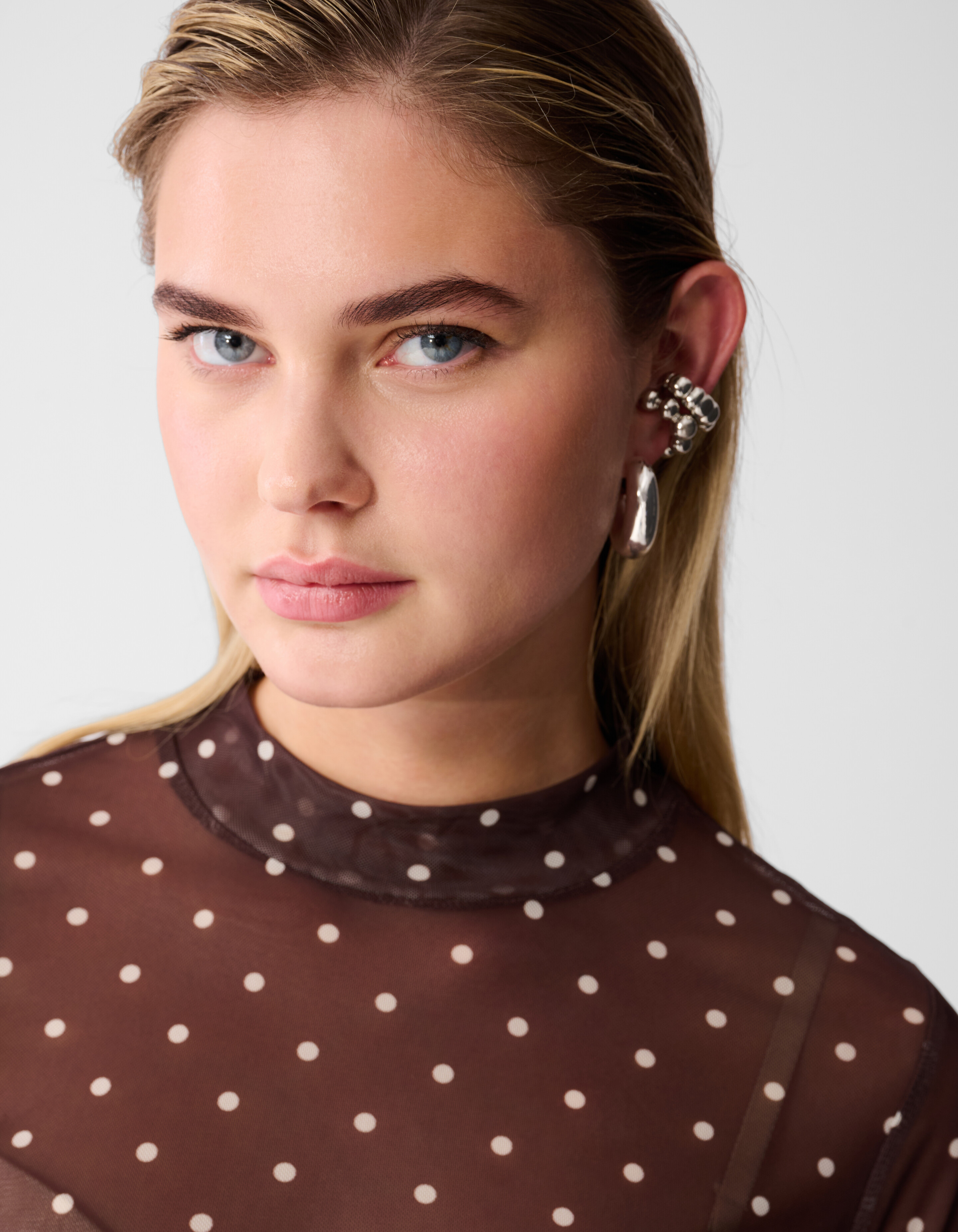 Mesh Stip Top Donkerbruin SHOEBY WOMEN