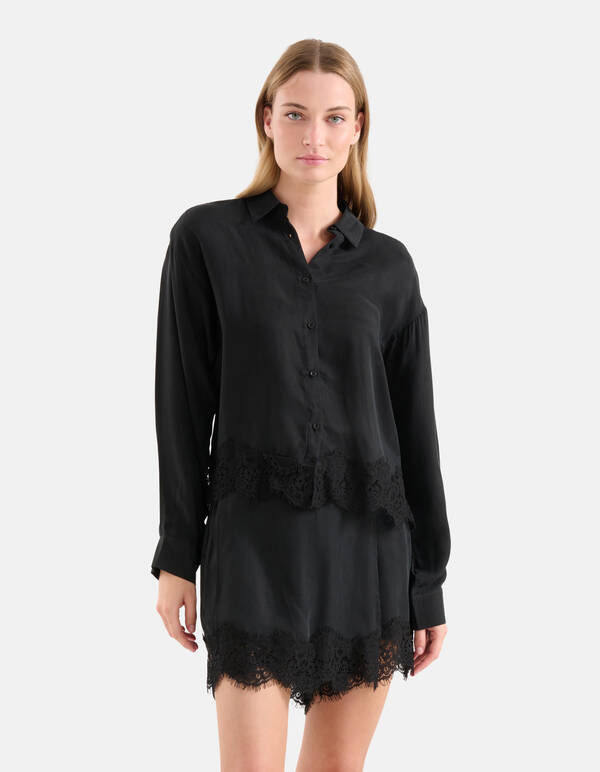 Cupro Cropped Blouse Zwart SHOEBY WOMEN