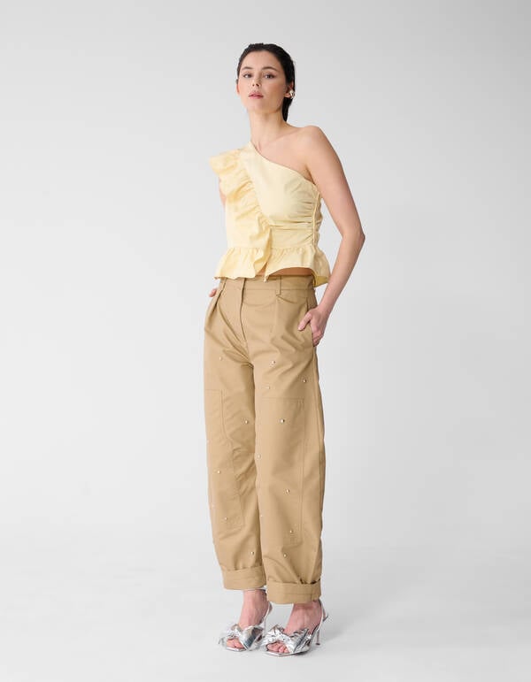 One Shoulder Ruffle Top Lichtgeel SHOEBY WOMEN