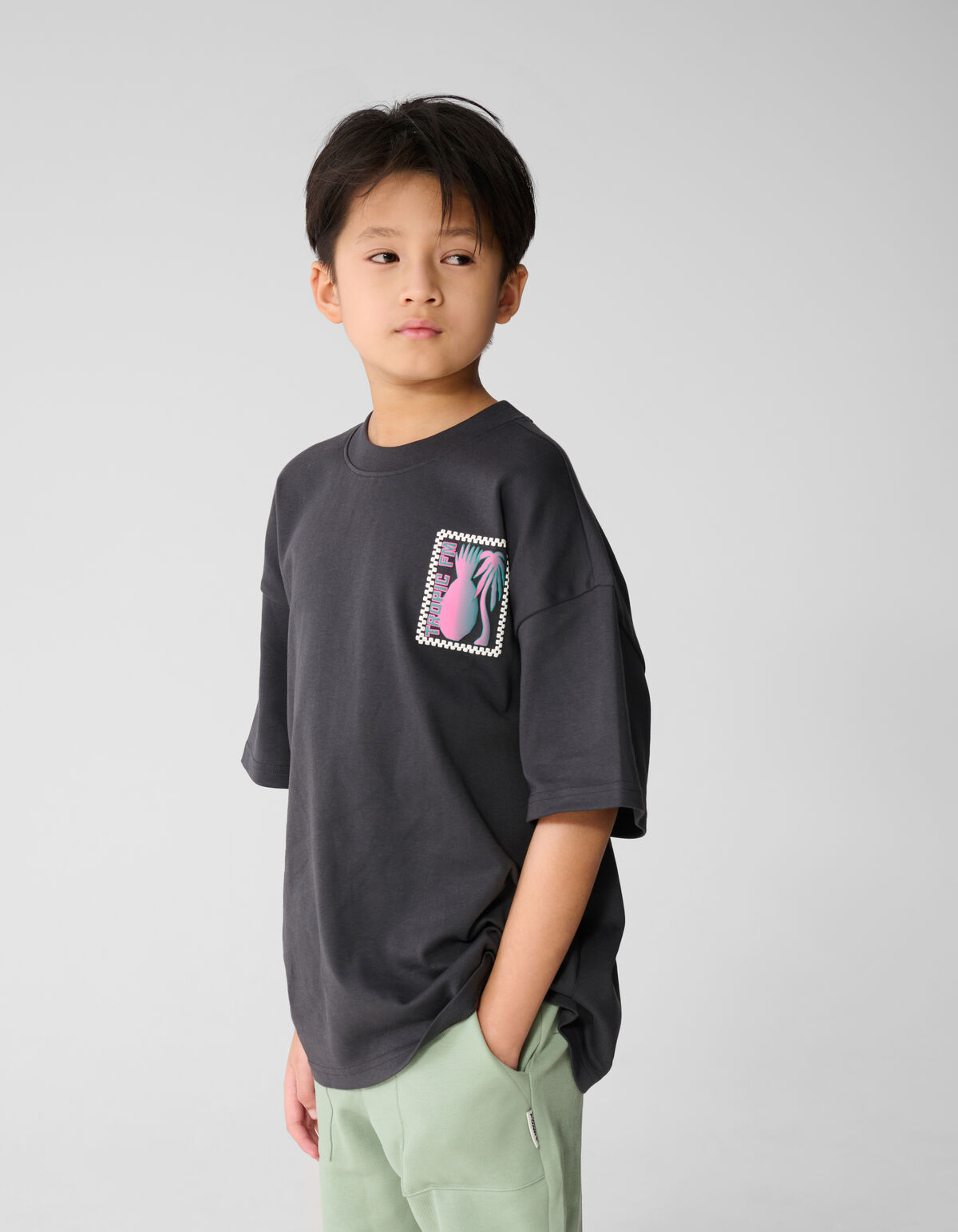 Tropic Artwork T-shirt Donkergrijs SHOEBY BOYS
