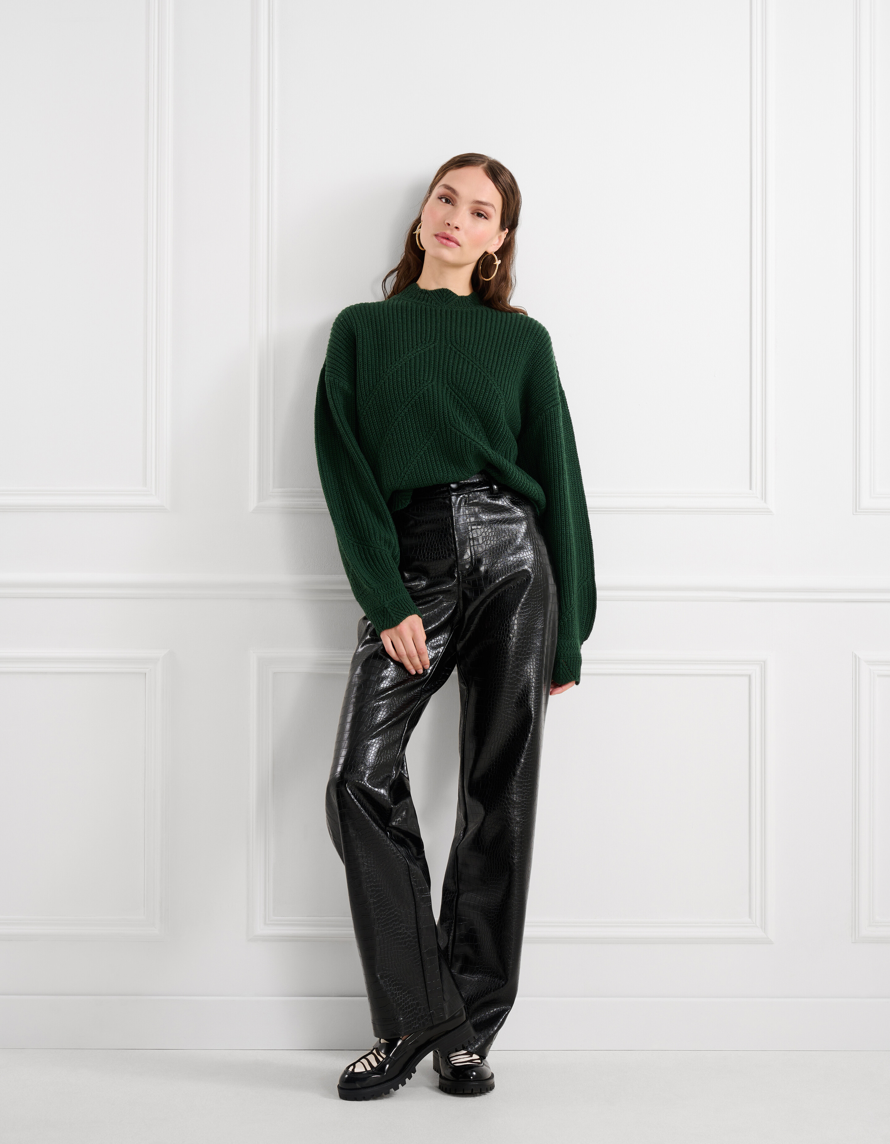 Vegan Leren Croco Broek Zwart SHOEBY WOMEN