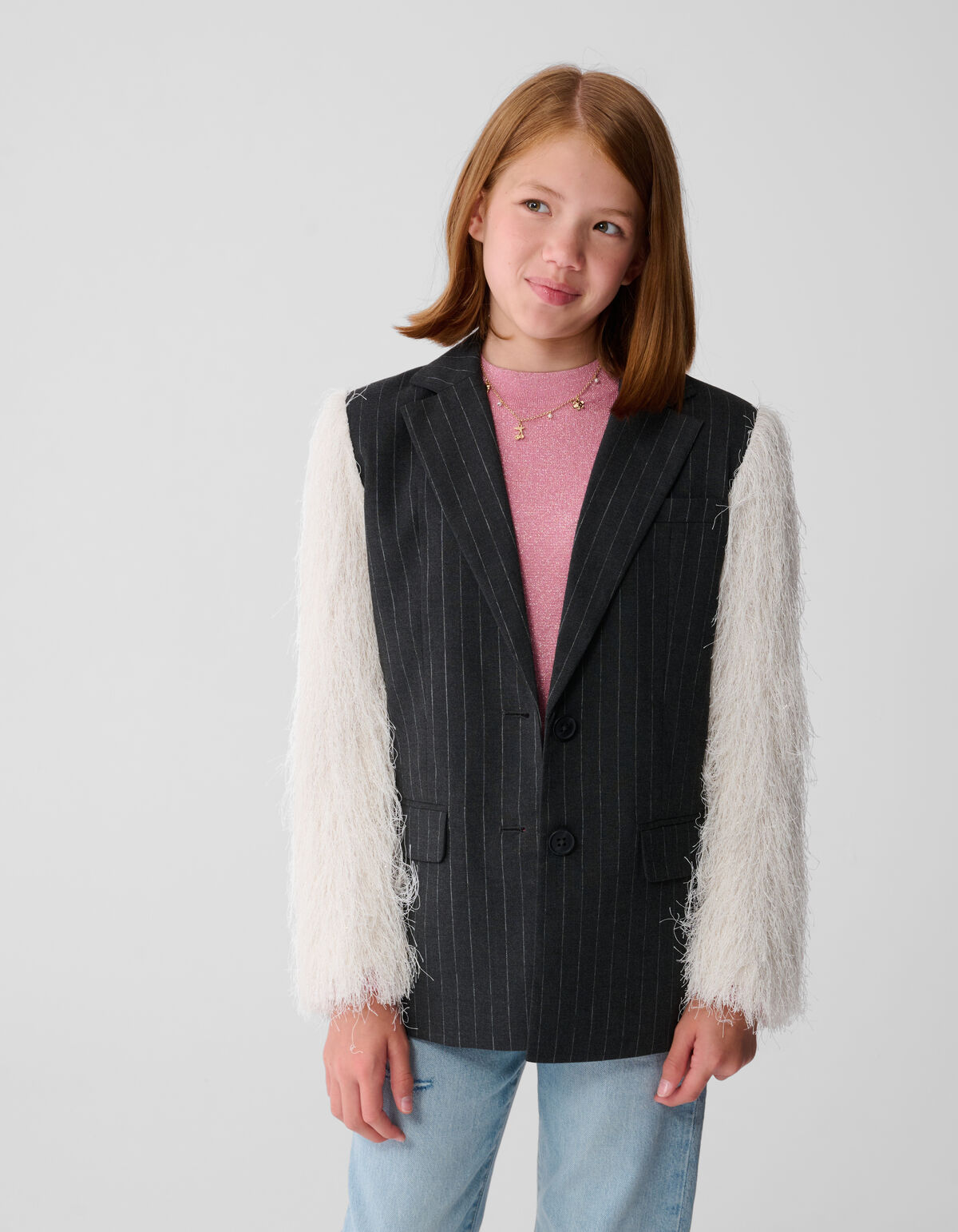 Fluffy Glitter Blazer Gebroken Wit SHOEBY GIRLS