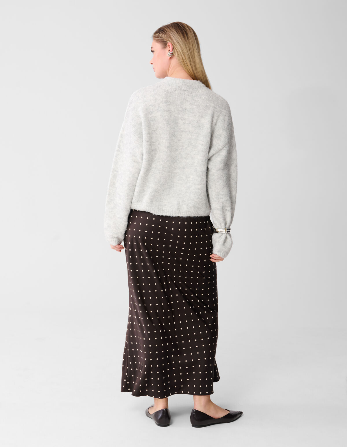 Satijnen Polkadot Maxi Rok Donkerbruin SHOEBY WOMEN