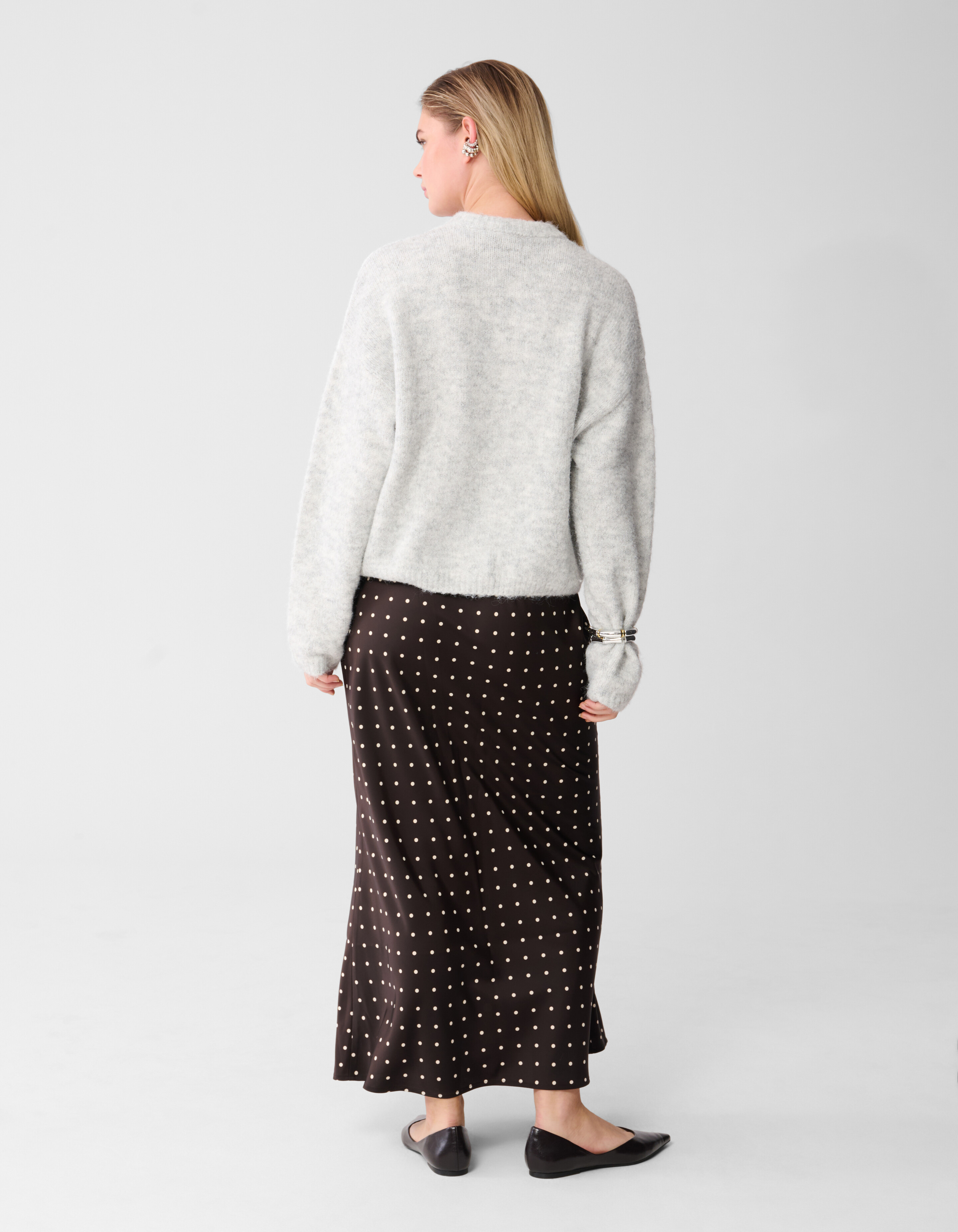 Satijnen Polkadot Maxi Rok Donkerbruin SHOEBY WOMEN