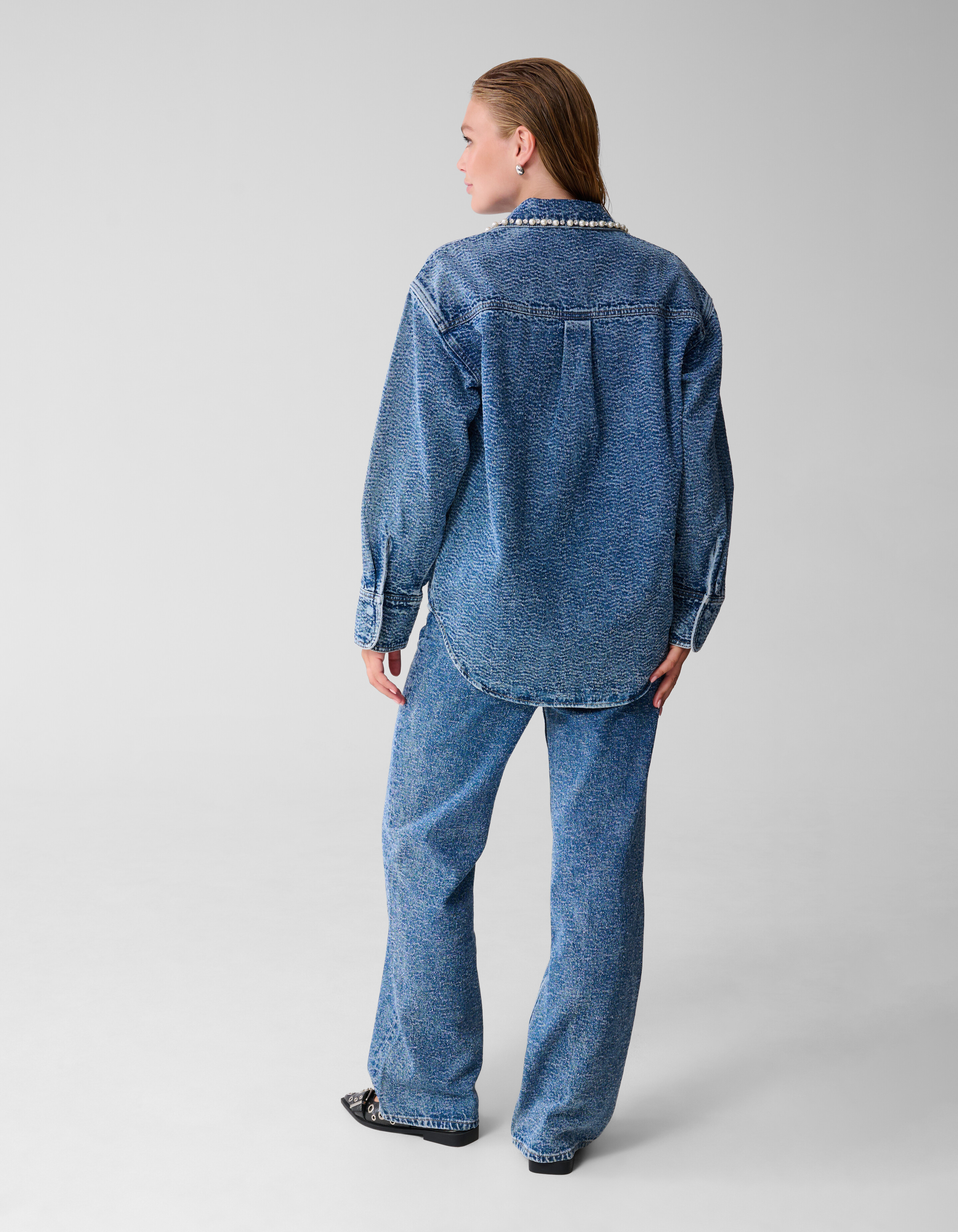 Structuur Denim Blouse Blauw SHOEBY WOMEN