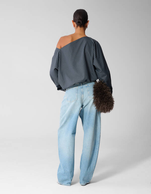 Ruiten Off Shoulder Blouse Donkergrijs SHOEBY WOMEN