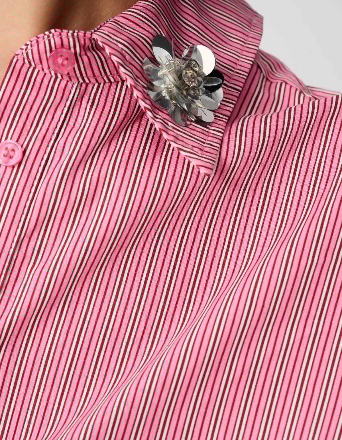Oversized Pinstripe Flower Blouse Lichtroze SHOEBY WOMEN