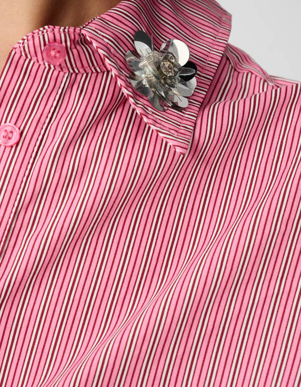 Oversized Pinstripe Flower Blouse Lichtroze SHOEBY WOMEN