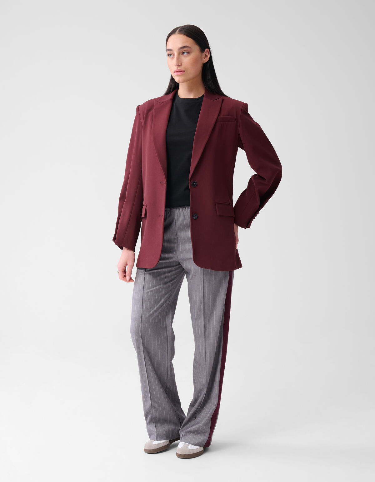 Pinstripe Wide Leg Fit Broek Lichtgrijs SHOEBY WOMEN