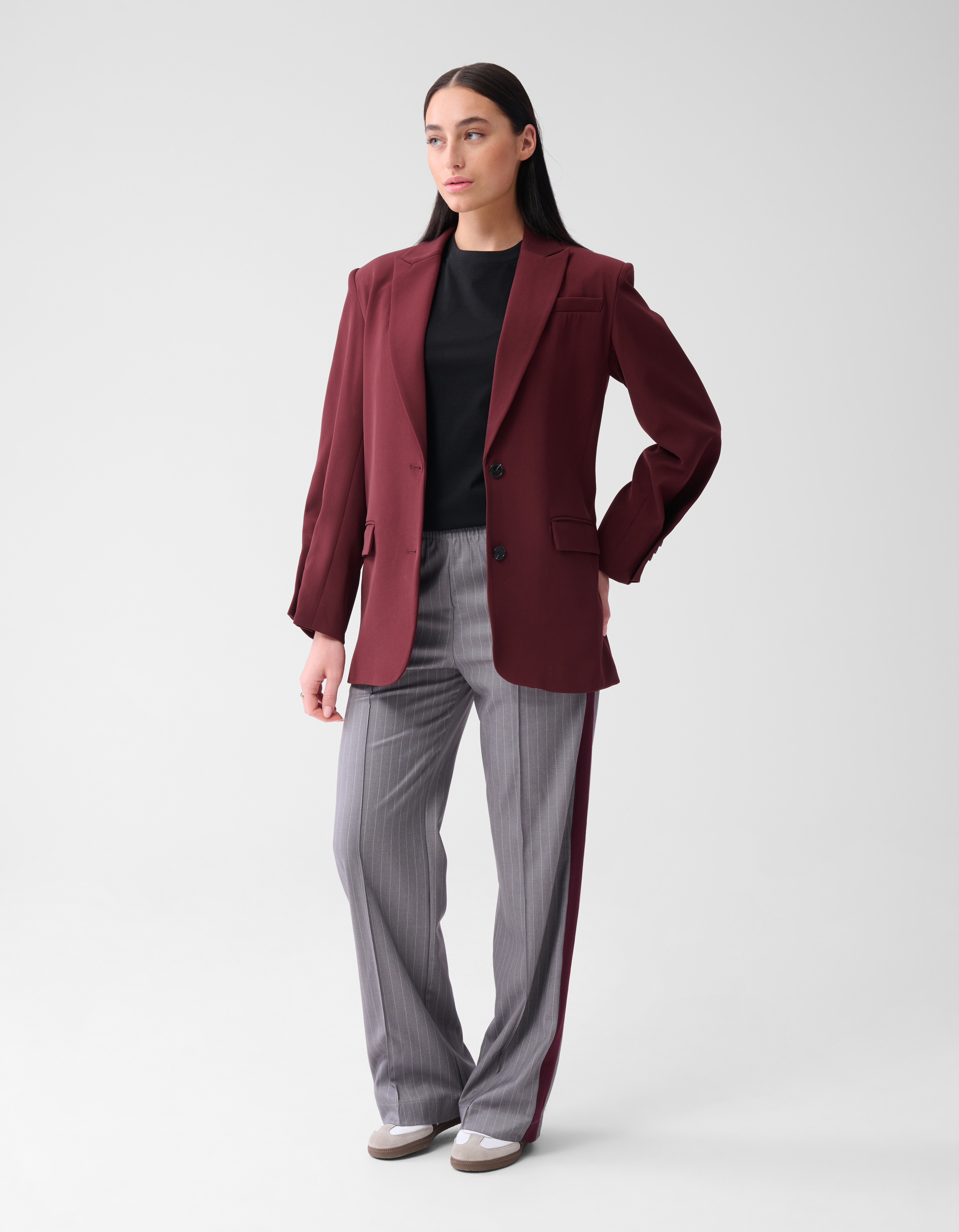 Pinstripe Wide Leg Fit Broek Lichtgrijs SHOEBY WOMEN