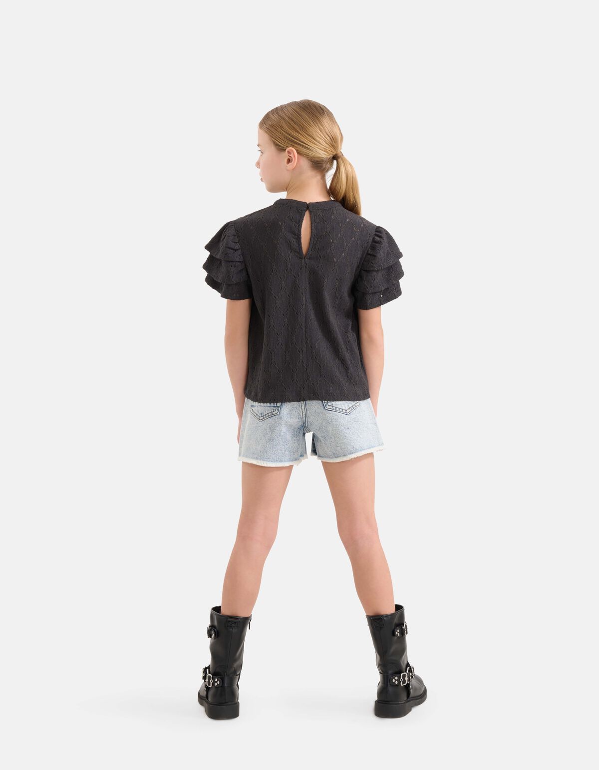 Ajour Ruffle Top Zwart SHOEBY GIRLS