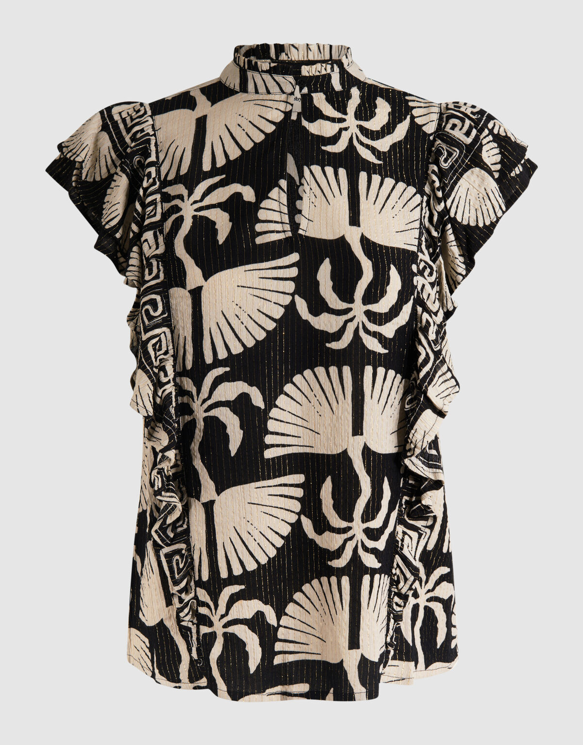 Printed Ruffle Top Zwart/Wit SHOEBY WOMEN