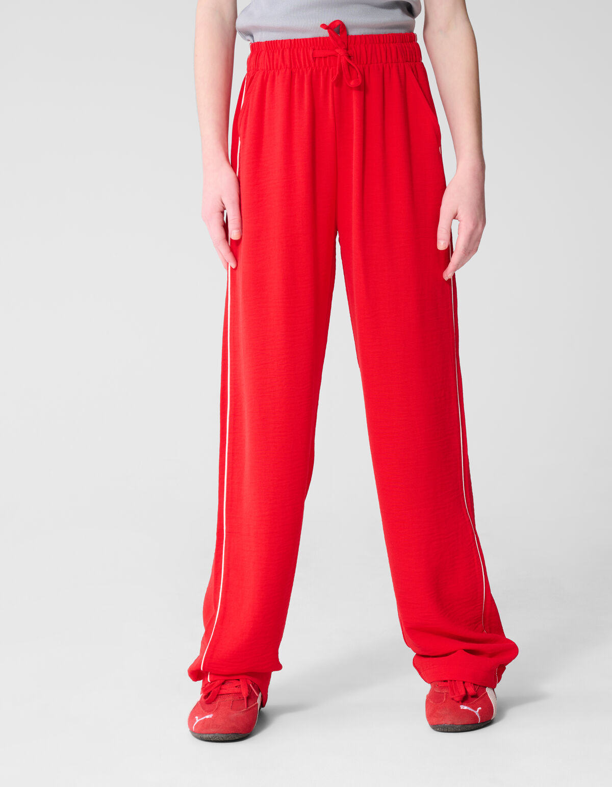 Piping Wide Leg Broek Rood SHOEBY GIRLS