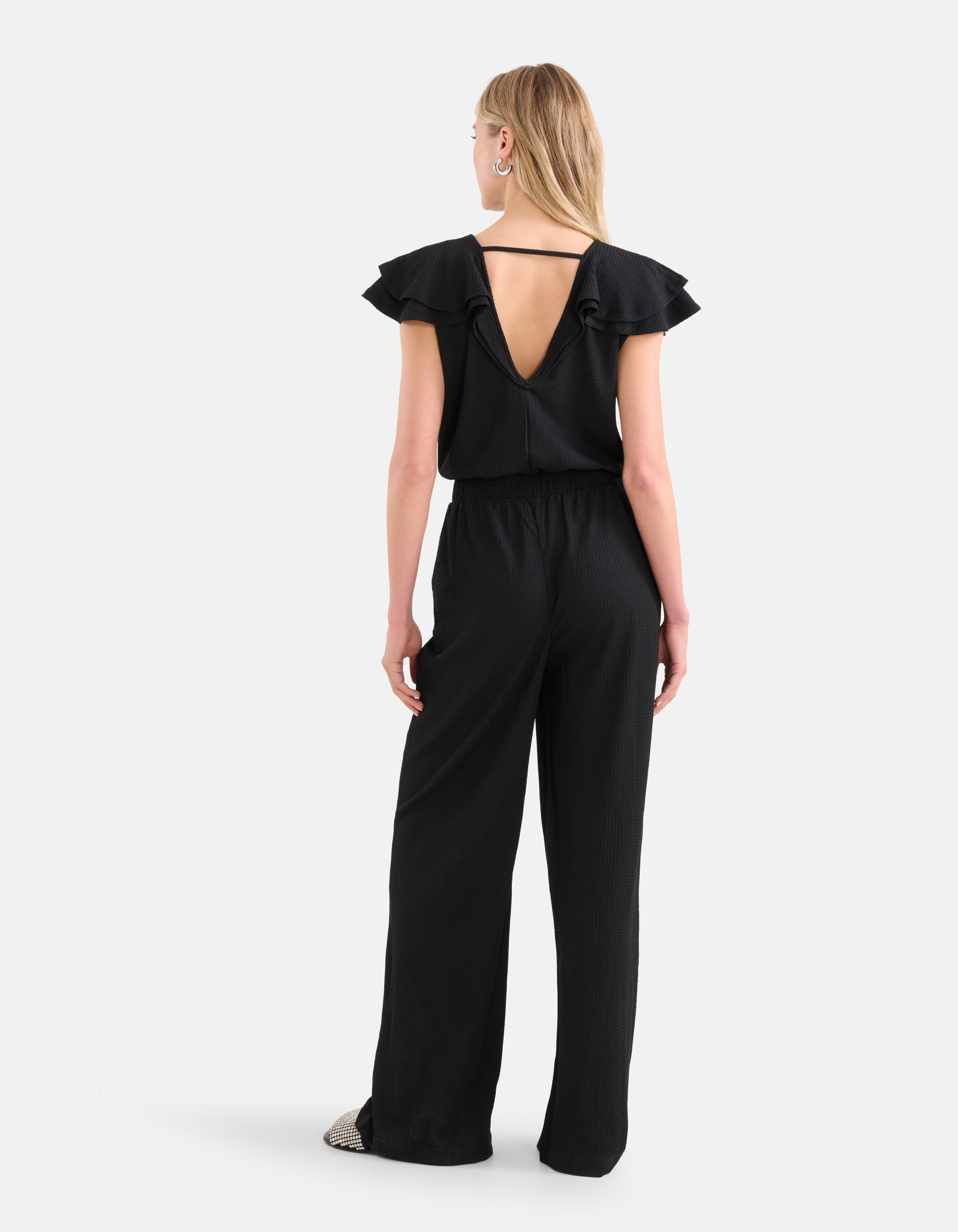 Crinkle Ruffle Jumpsuit Zwart SHOEBY WOMEN