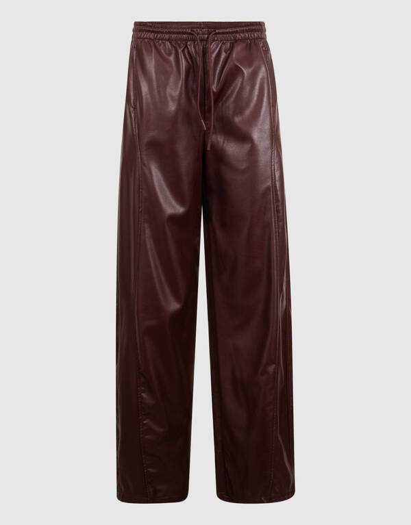 Vegan Leather Wide Leg Broek Donkerrood SHOEBY WOMEN