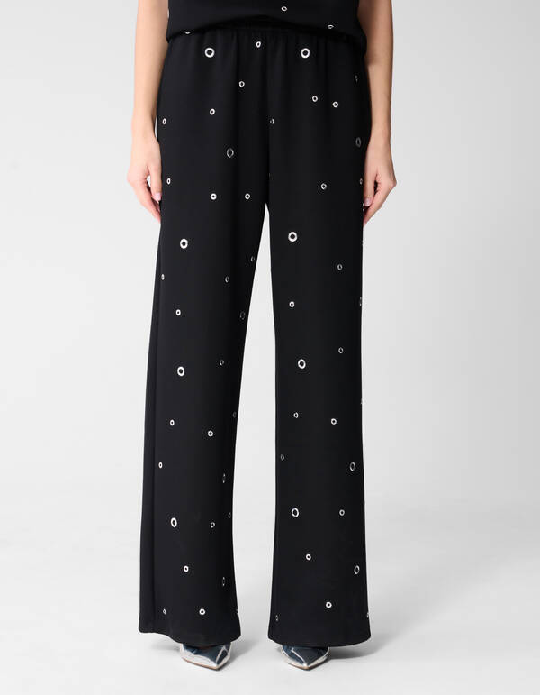 Eyelet Wide Leg Fit Broek Zwart SHOEBY WOMEN