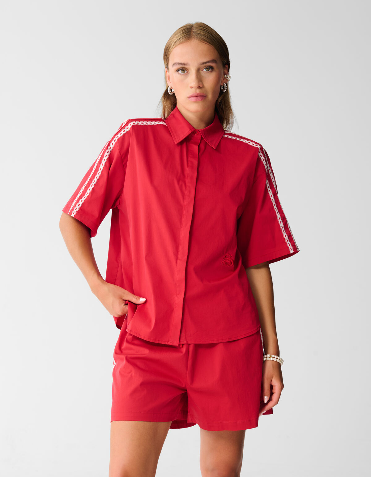 Oversized Sporty Blouse Rood SHOEBY WOMEN