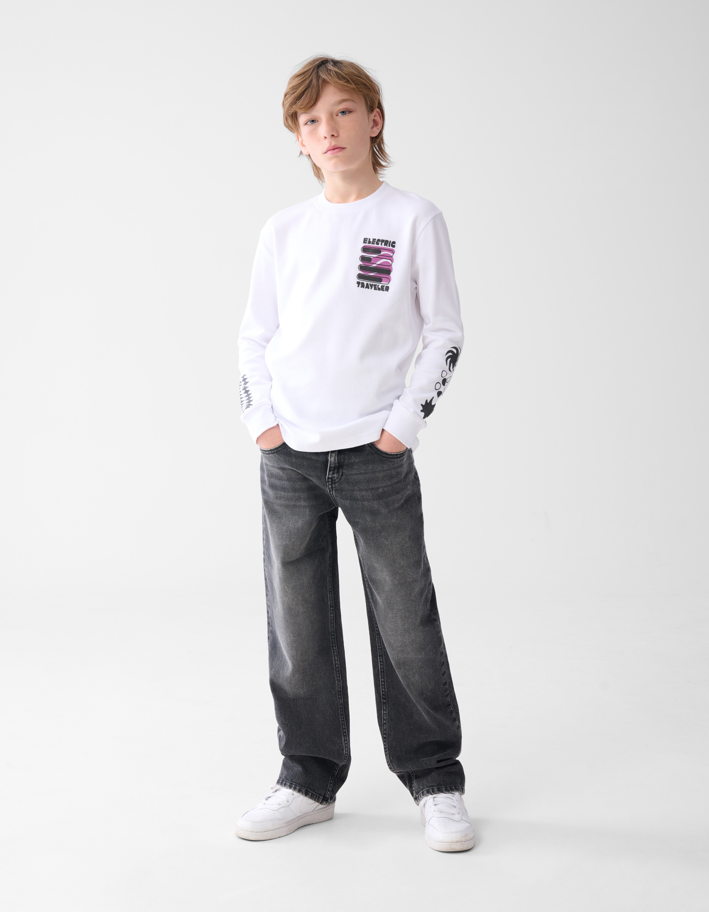 Baggy Fit Jeans Donkergrijs SHOEBY BOYS