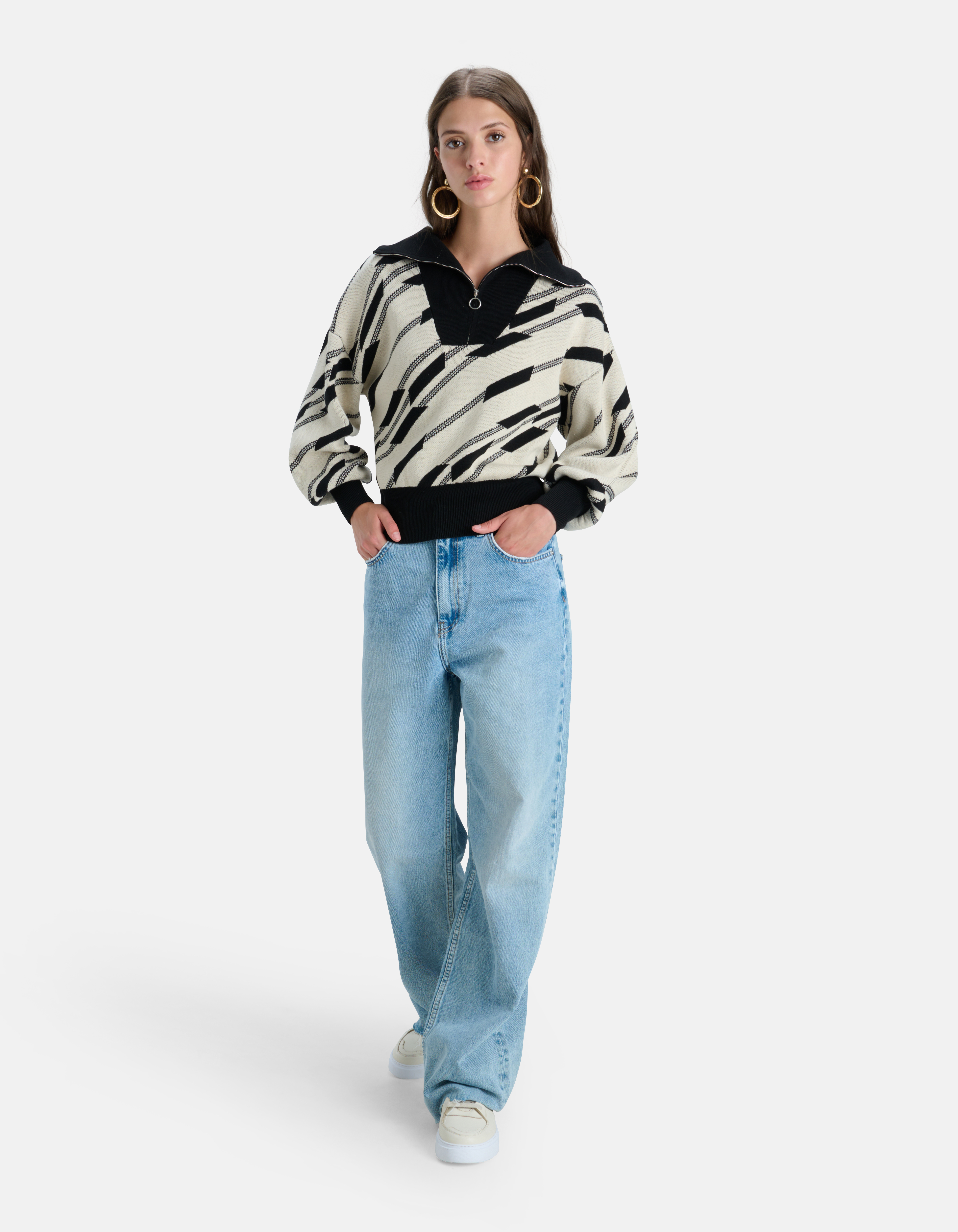 Grafische Trui Zwart Shoeby