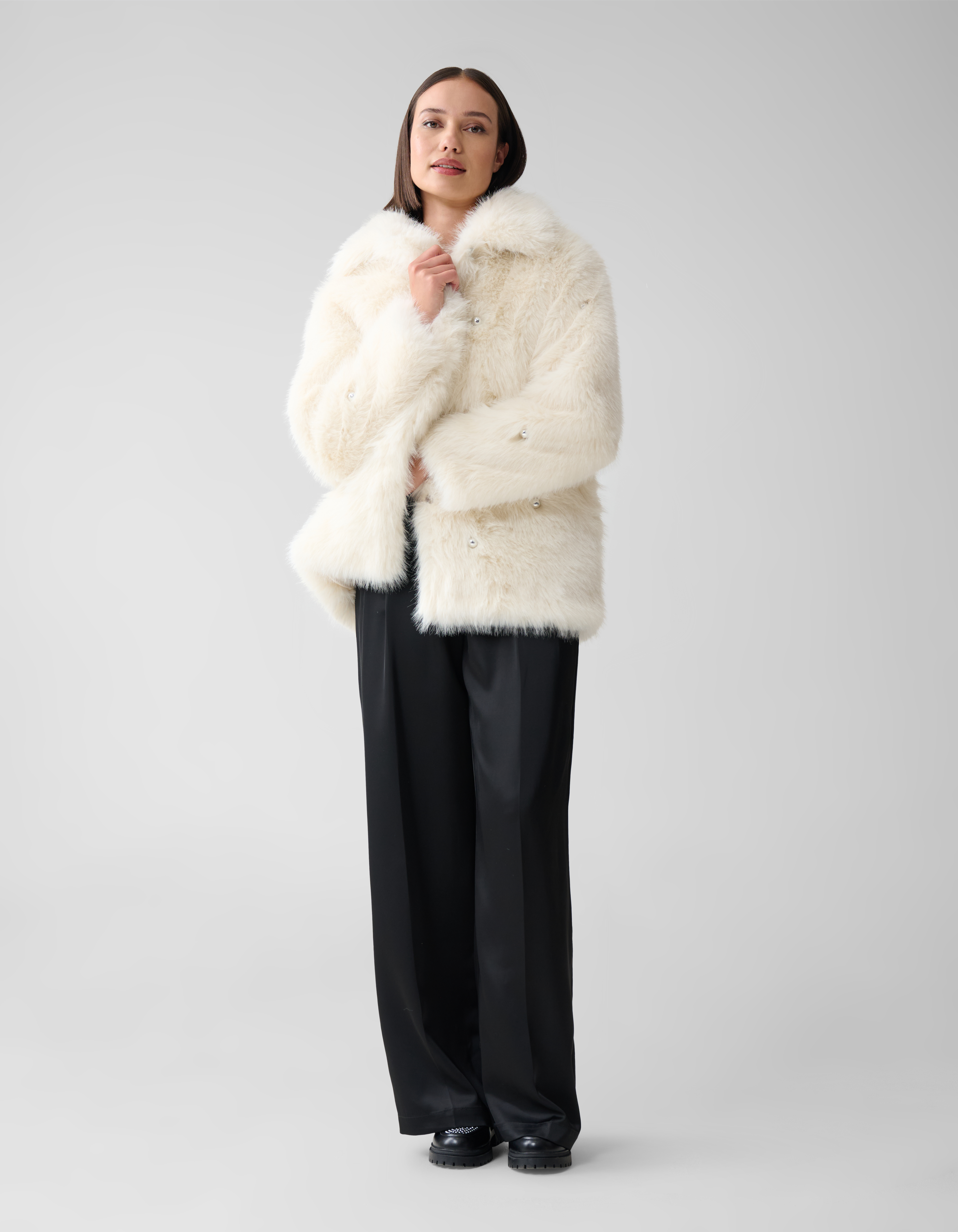 Embellished Fake Fur Jas Gebroken Wit | Shoeby